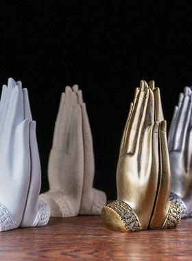 禅意佛手摆件茶馆餐厅装饰品创意白银金砂岩色树脂新中式佛像摆设