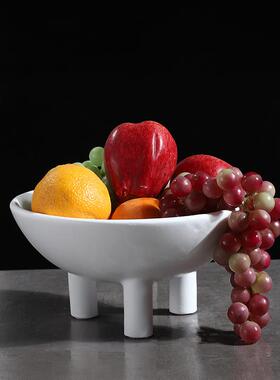 极简黑白陶瓷高脚三脚果碗北欧软装售楼样板间饰品玄关家居摆件