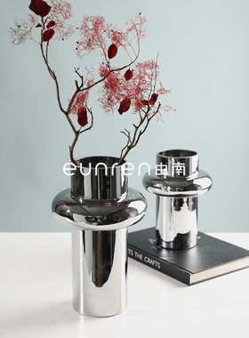 创意简约银色电镀花器售楼部样板房花瓶玻璃家居饰品摆件新中式样