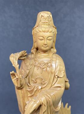 小叶黄杨木雕御龙观音菩萨佛像南海净瓶观世音摆件家里用供奉摆放