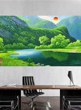 山水风景青山绿水聚宝盆客厅沙发背景办公室壁画招财自粘装饰贴画