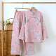 Four seasons thin women's pure cotton yarn-dyed double-layer gauze home clothes double-sided jacquard stand-up collar pipa button trousers long-sleeved style Chinese