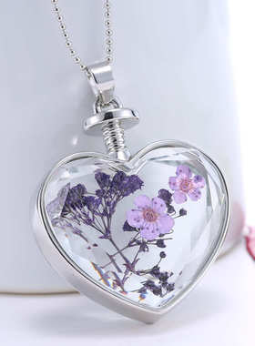 韩版心型吊坠flowers爱心水晶多款植物干花项链生日节日礼物首饰