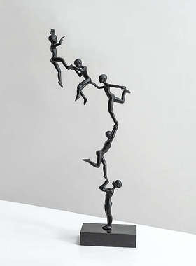 创意艺术黑色人物摆件铸铁金属托举杂技工艺品办公室书柜装饰摆设