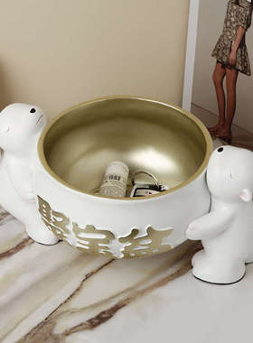 入户玄关摆件钥匙锁匙收纳高级客厅茶几桌面电视柜聚宝盆遥控器盒