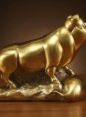 纯铜猪摆件金猪家居摆设工艺礼品摆饰十二生肖新中式办公室书房生