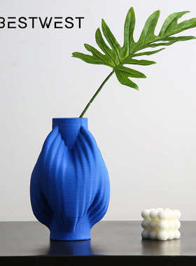 Best west 克莱因蓝3D打印陶瓷花瓶 家居软装客厅花器高档装饰品