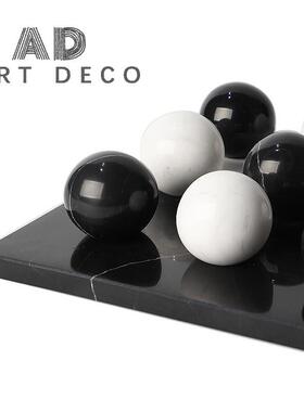 极简轻奢黑白大理石五子棋摆件样板间现代客厅茶几何棋盘软装饰品
