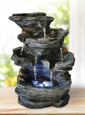 创意田园假山高山流水喷泉办公桌面小摆件居家客厅玄关电视柜摆设