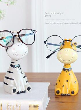 创意动物庄园眼镜框架装饰品镜子桌面存储展示站可爱的鹿装饰女孩