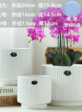 花盆陶瓷带托盘圆形花盆大号特大号蝴蝶兰专用盆家用欧式简约多肉
