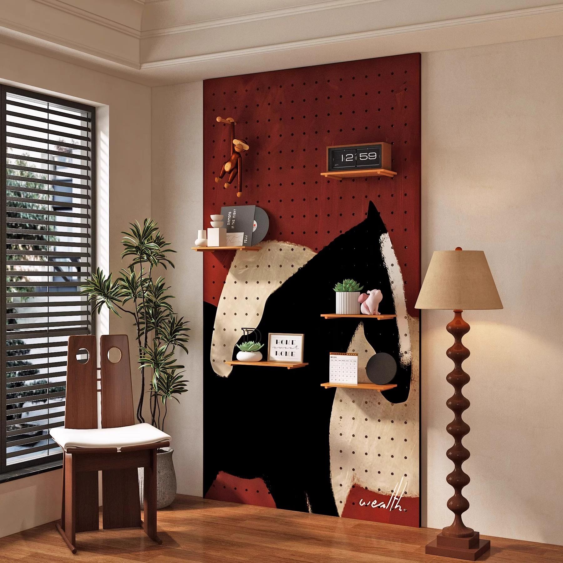 Creative modern hole board storage rack solid wood custom-made pattern shape wall decoration storage rack