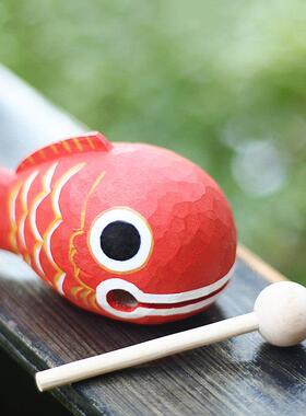 开运锦鲤木鱼敲佛系解压寓意吉祥木雕桌面摆件治愈稳定情绪礼物