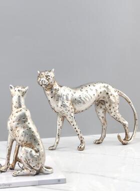 奢创意抽象树脂金钱豹动物艺术装件摆玄关书房酒店家居轻装饰2109