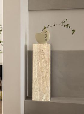 天然大理石底座雕塑台客厅民宿摆件中古风黄洞石柱子装饰墩子落地