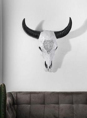 北欧复古牛头骨树脂壁挂墙壁客厅挂件背景墙创意家居房间装饰摆件