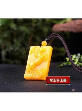 和田玉黄龙玉马上有福玉牌黄玉生肖马吊坠玉马上赢挂件男女款玉马