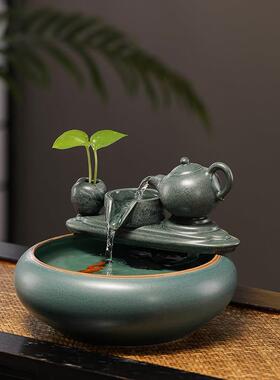 中式流水摆件禅意循环水茶台迷你小型鱼缸桌面客厅办公室装饰礼品