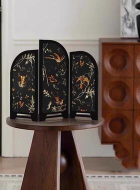 中古风墨竹小屏风桌面摆件新中式茶桌家居边柜玄关装饰品复古摆画