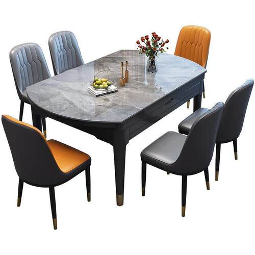 现代简约岩板实木餐桌椅组合家用小户型可伸缩方圆两用饭桌餐桌子 - 图3