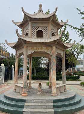 供应石雕凉亭花岗岩公园广场景区石凉亭户外亭子六角八角亭