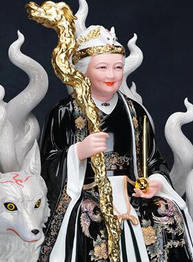 九尾狐黑老太像东北狐狸黑老太黑妈妈汉白玉四大家族堂口供奉摆件