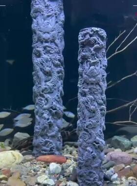 水泥摆件创意九龙柱新中式鱼缸沉水造景布景玄关客厅桌面装饰品