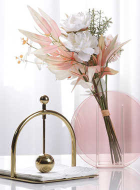 北欧简约高级感透明粉色玻璃花瓶干花花器客厅玄关样板间饰品摆件