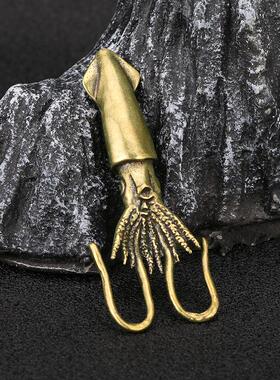 整蛊新颖仿古做旧乌贼黄铜摆件办公室桌面茶宠摆设铜器工艺品收藏