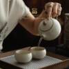 Beige Ru Kiln Xishi Kung Fu Tea Set One Pot and Two Cups as a Birthday Housewarming Gift for Elders, Teachers and Fathers