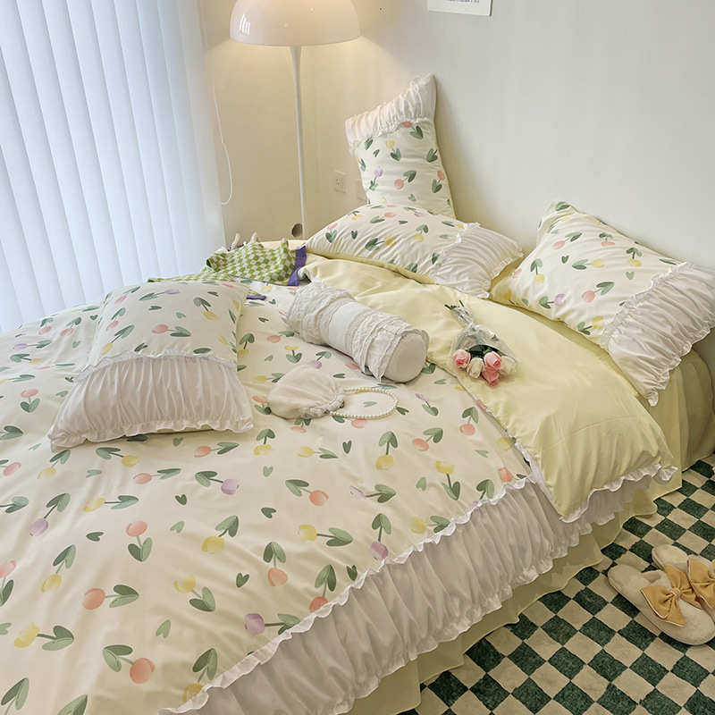 法式花边褶皱被套四件套公主风纯色床裙南通床上三件套2023,淘宝优惠券,粉丝福利购,淘宝优惠卷