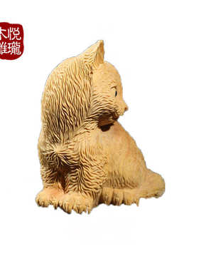 小木雕新品雕刻猫咪 批发精雕黄杨木2018动物木质萌摆件工艺品宠