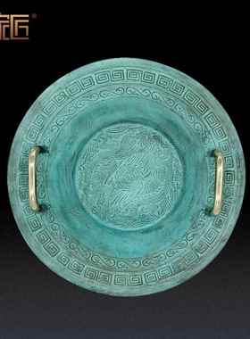 高档青铜器件仿古摆铜盆盆纯铜聚宝鱼洗盆盆龙洗家用风水招财聚财