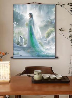 三尺三九尾狐娘娘画像挂画 胡仙供奉女狐真身像背景装饰卷轴挂画