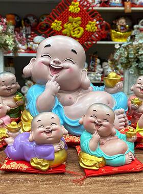 妙工坊开 心宝佛弥勒笑佛小和尚解压治愈招财家居客厅酒柜装饰摆