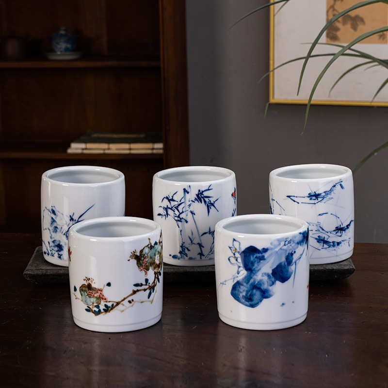 景德镇手绘陶瓷笔筒新中式筷子筒陶瓷小花瓶插花多功能陶瓷摆件纯 - 图2