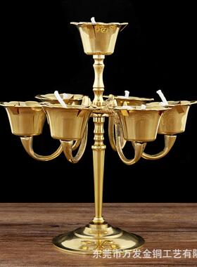 铜钱七星灯祭祀荷花烛灯厂家酥油莲花灯架长明灯座黄铜七星灯