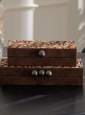 客厅茶几桌面软装布置覆古风金属马毛储物盒收纳盒摆件氛围高级感