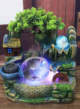 鸿如圆缸流水加湿器乔迁酒店会所生日儿童节可爱小摆件308手工