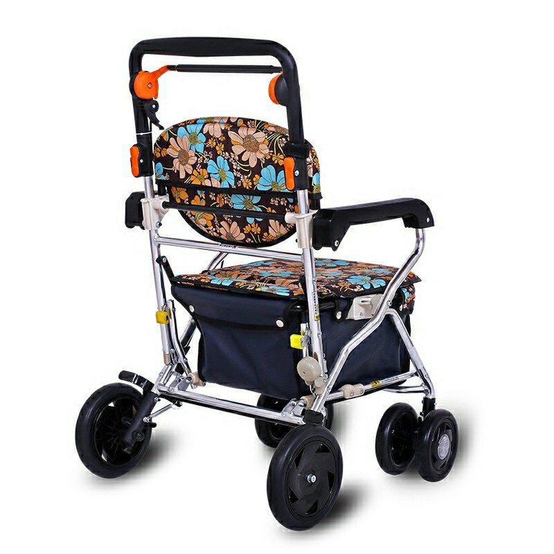 老人手推车买菜小推车可推可坐老年助行车轻便可折叠购物车 - 图0