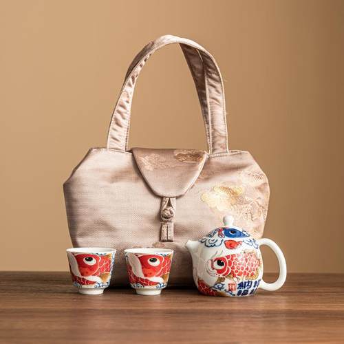 鑫祥龙纳福茶壶泡茶户外露营一壶二杯高档便携式旅行茶具套装 - 图0