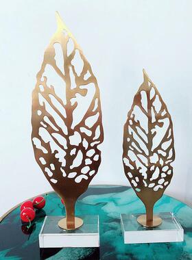 欧式简约轻奢后现代金属电镀创意叶子创意摆件水晶装饰品