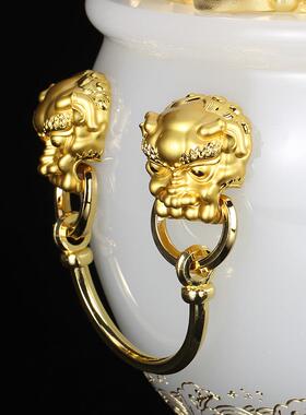 白玉聚宝盆高档琉璃工艺品摆件办公室桌装饰店铺开业礼品