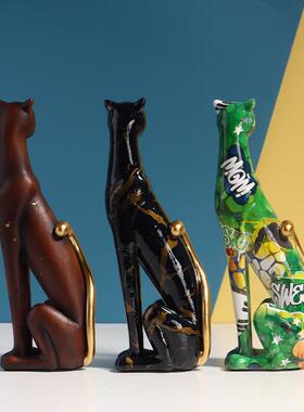 入门玄关摆件飘窗摆件装饰新款多彩水转印豹子树脂摆件家居桌面玄