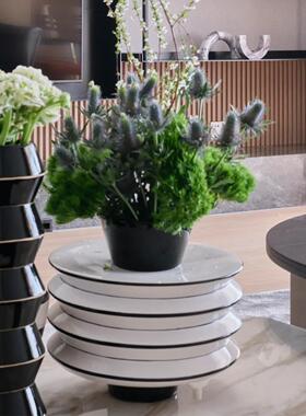 ASI摆Q现简约桌RVF面代创意摆件插花干花饰件轻奢圆形酒店摆设装