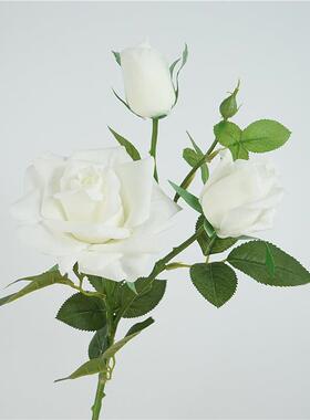 高质手感保湿玫瑰3头角玫家居装饰插花摆件婚庆假花摄影道具