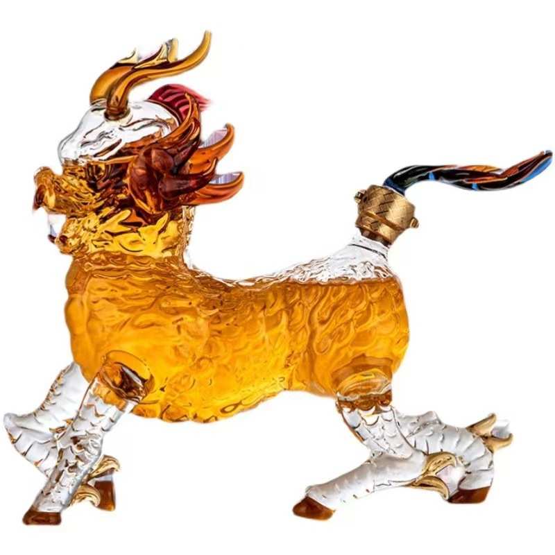 New creative glass sealed wine bottle 2kg Kirin shape liquor bottle thickened high borosilicate glass bottle bubble wine bottle