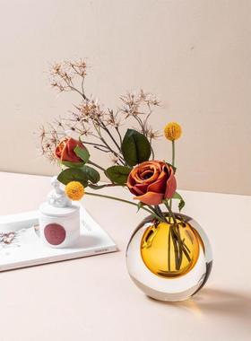 琉璃花瓶现代简约客厅摆件插花轻奢透明玻璃干花玄关桌面家居装饰