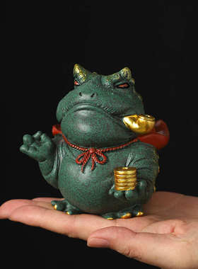 掐指一算青砂石瑞兽国风招财金蟾桌面茶宠造景装饰工艺品礼品摆件