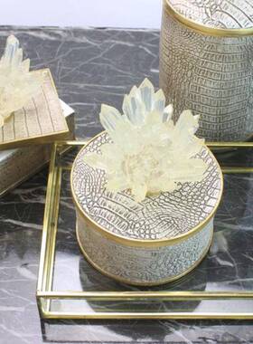 现代简约轻奢水晶晶石圆形首饰盒收纳盒样板房卧室床头柜饰品摆件